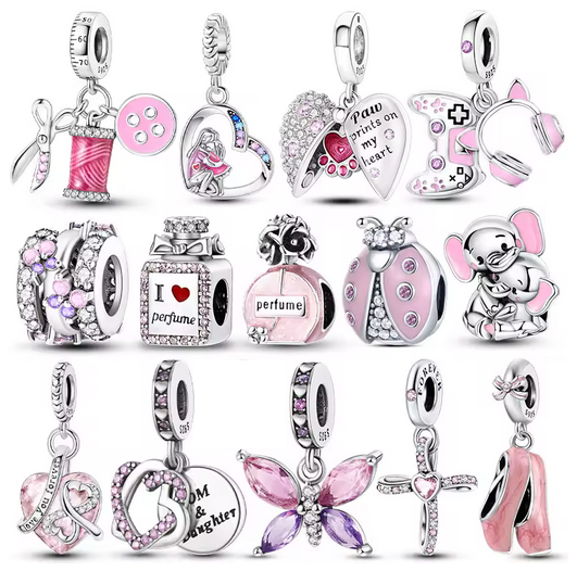 925 Sterling Silver Pink Charm Collection 