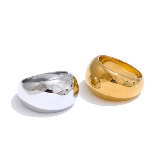 Stainless Steel Dome Statement Ring – Silver & Gold Finish