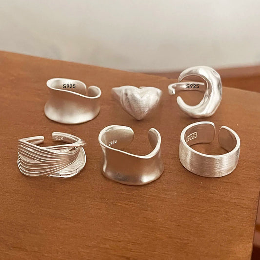 925 Sterling Silver Adjustable Cocktail Ring – Irregular Minimalist Design for Women
