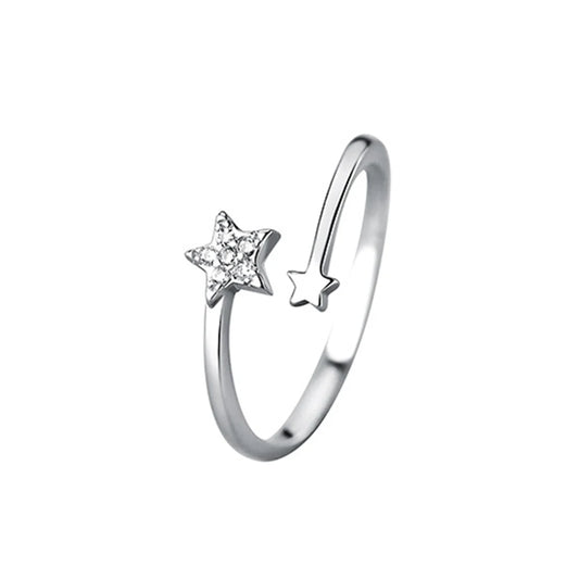 925 Sterling Silver Star Open Ring – Adjustable Zircon Star Ring for Women