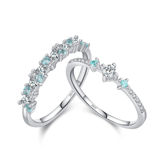 925 Sterling Silver Wedding Band Set – Romantic Blue & White Zircon Rings