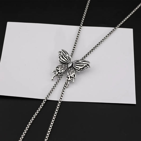 Silver-Plated Butterfly Pendant Necklace – Unisex Adjustable Link Chain