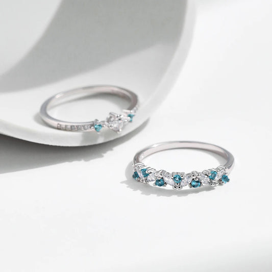 925 Sterling Silver Wedding Band Set – Romantic Blue & White Zircon Rings