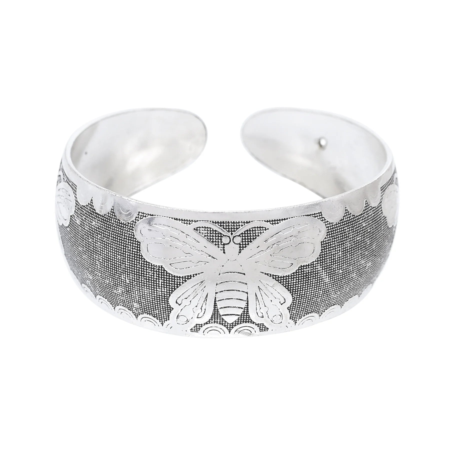 Ethnic Miao Style Butterfly Cuff Bracelet – Silver-Plated Zinc Alloy Bangle for Women
