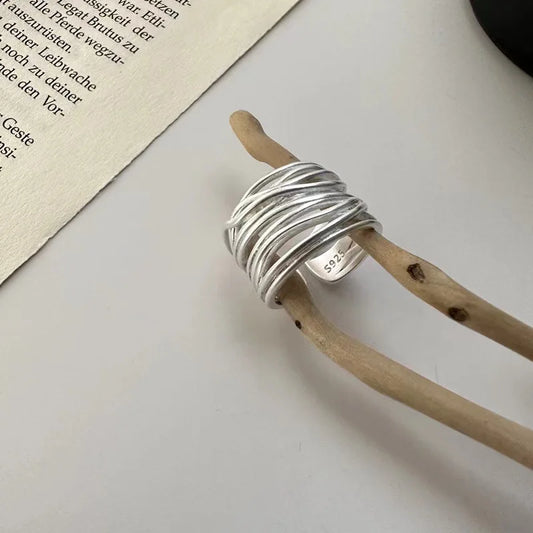 925 Sterling Silver Statement Ring – Wide Overlapping Band Design