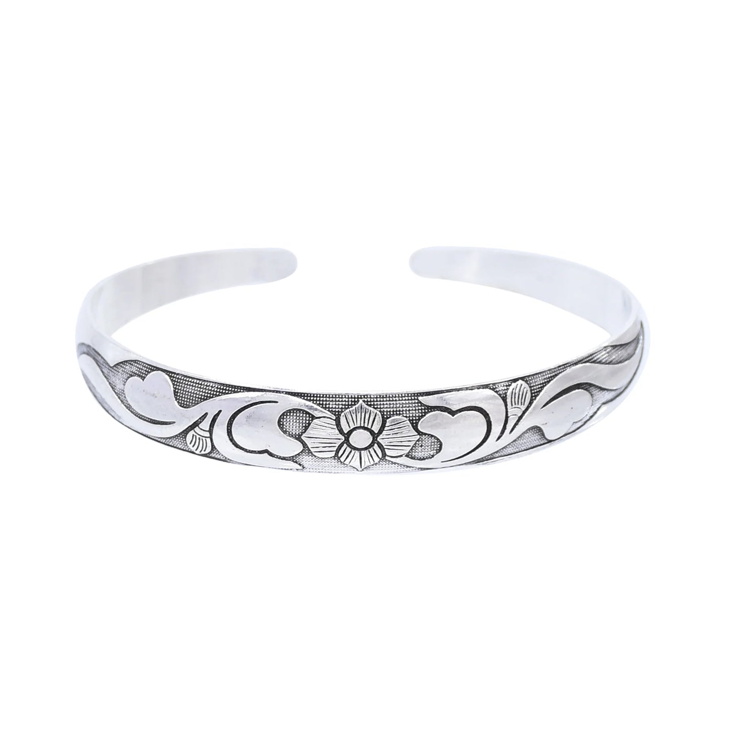 Vintage Kazakh Floral Silver-Plated Cuff Bracelet – Ethnic Boho Style