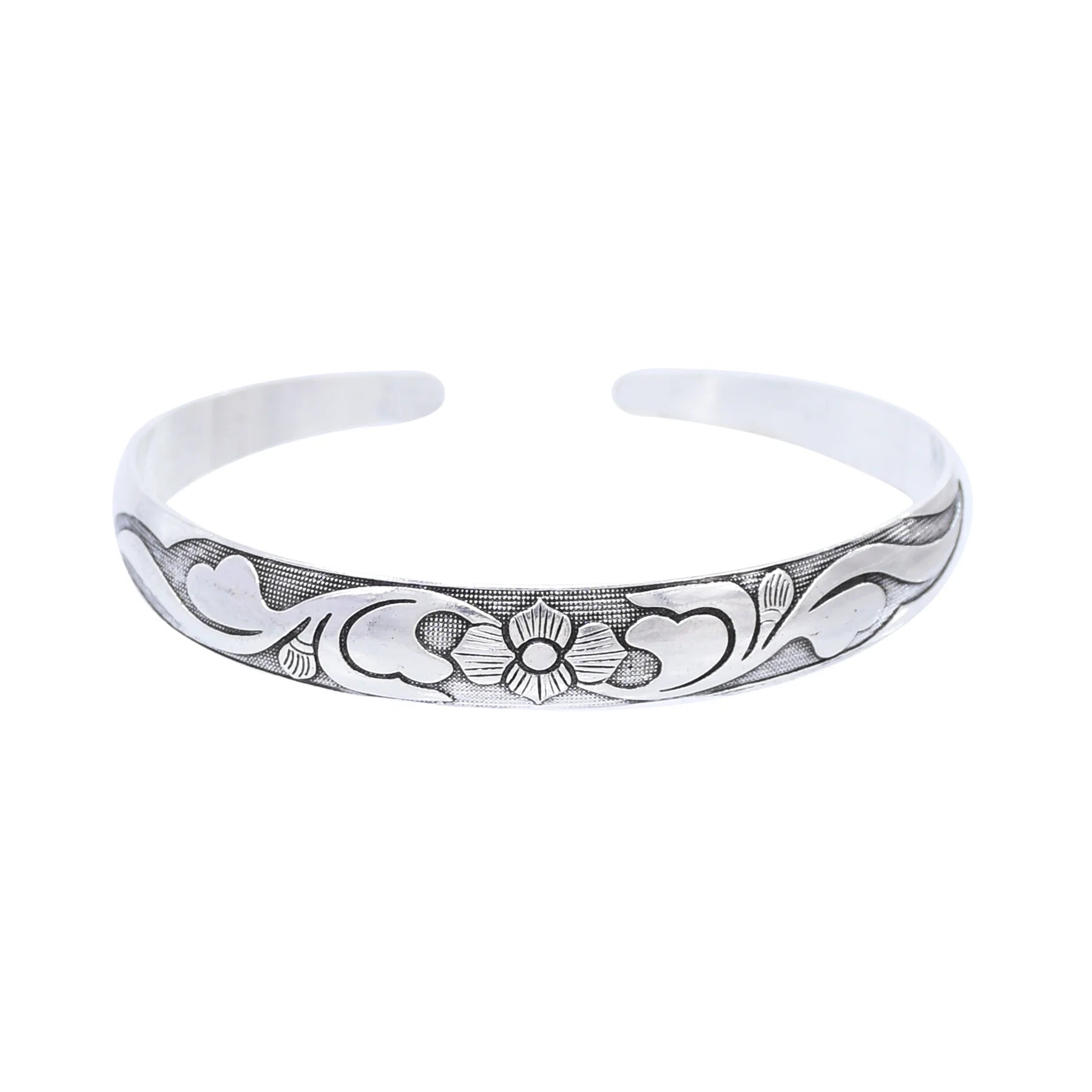 Vintage Kazakh Floral Silver-Plated Cuff Bracelet – Ethnic Boho Style