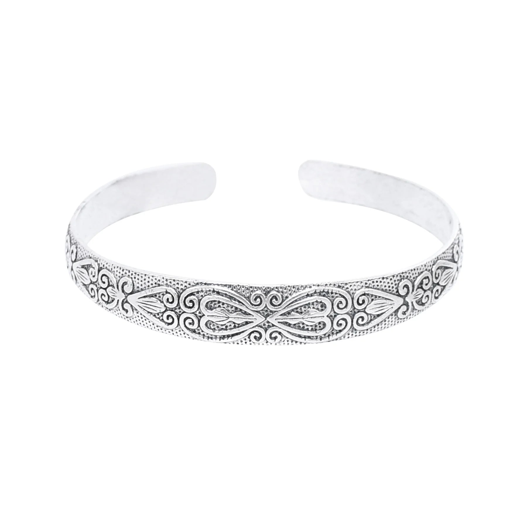 Middle Eastern Style Plant Motif Cuff Bracelet – Silver-Plated Zinc Alloy Bangle for Women