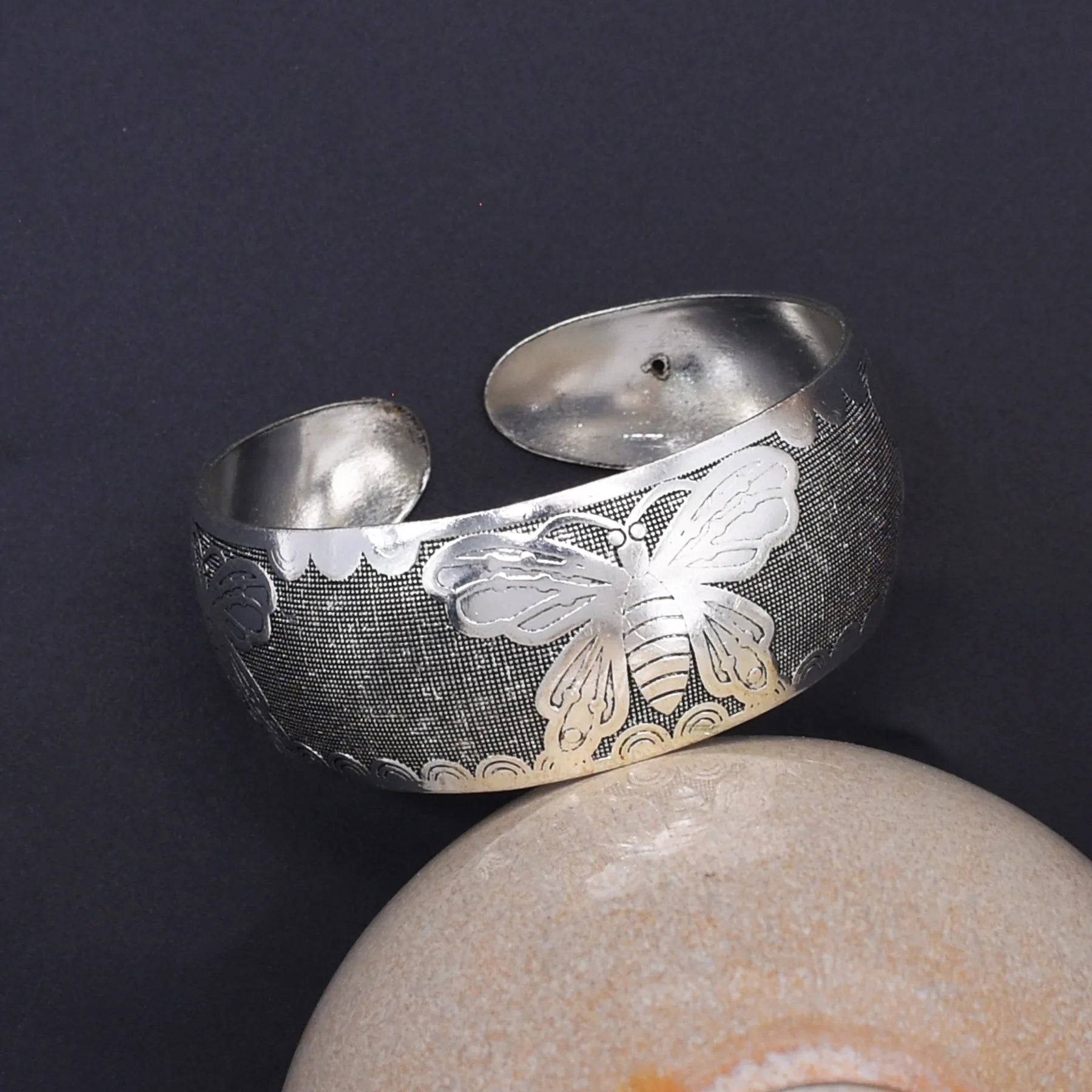 Ethnic Miao Style Butterfly Cuff Bracelet – Silver-Plated Zinc Alloy Bangle for Women