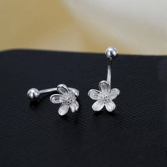 925 Sterling Silver Flower Stud Earrings – Double Piercing Wrap Design