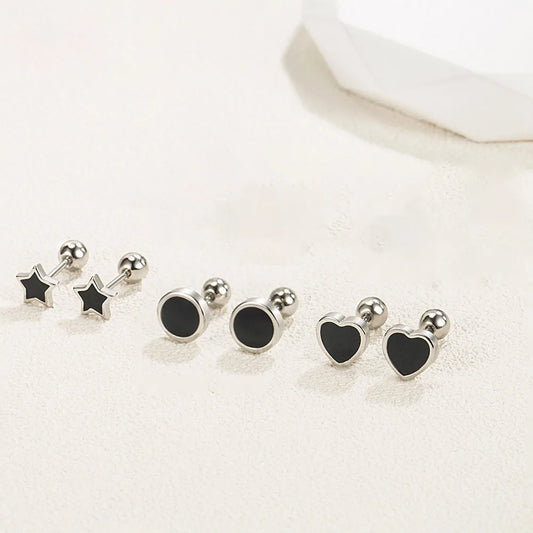 925 Sterling Silver Black Enamel Stud Earring – Minimalist Shape Design