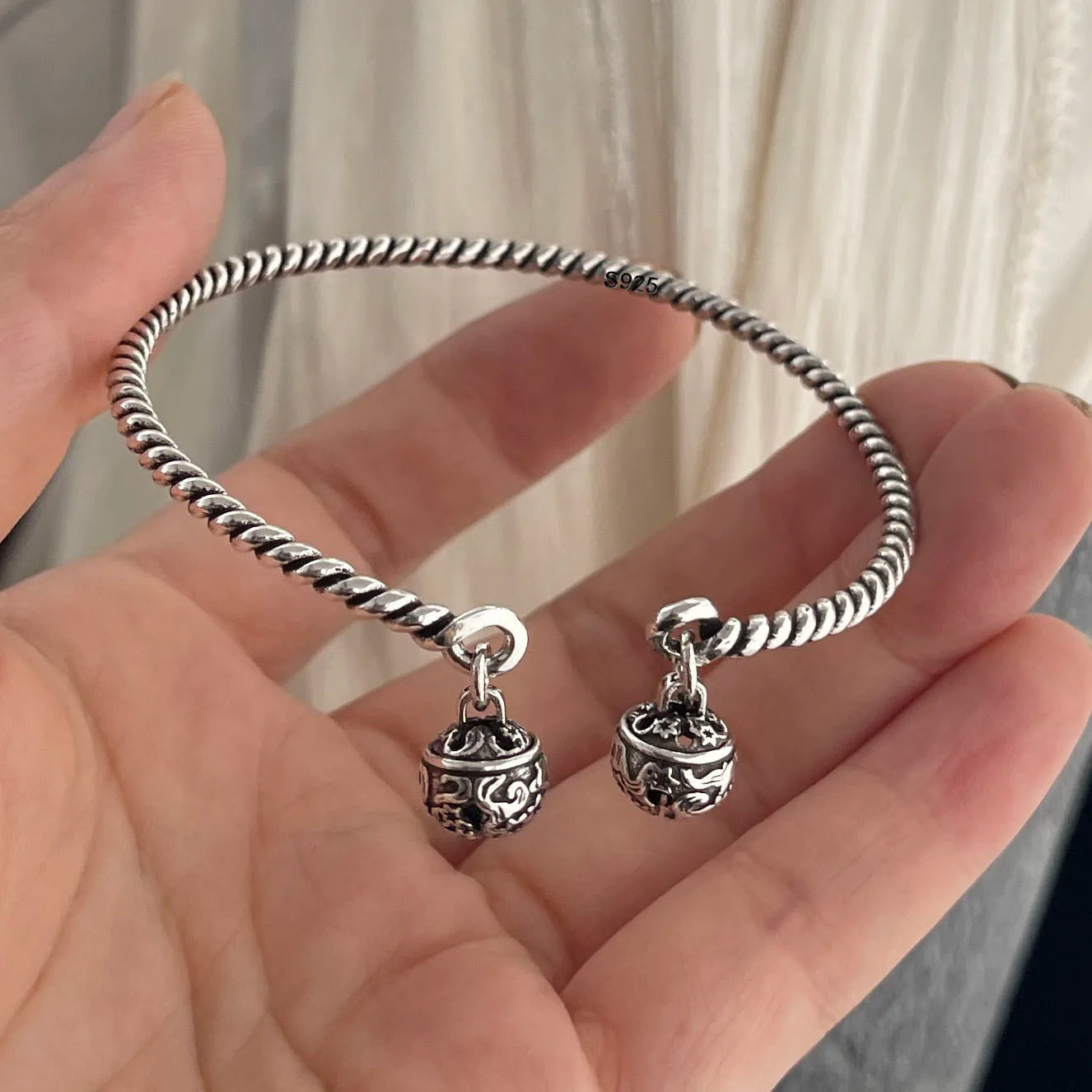 925 Sterling Silver Bohemian Flower & Charm Bracelet Set – Vintage Stackable Design