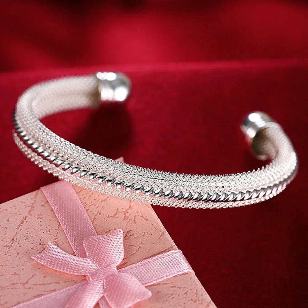 925 Sterling Silver Bracelet – Trendy, Elegant Adjustable Cuff / Bangle Design