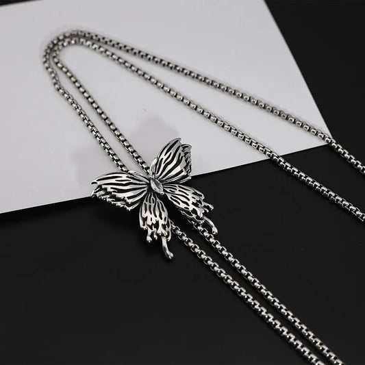 Silver-Plated Butterfly Pendant Necklace – Unisex Adjustable Link Chain