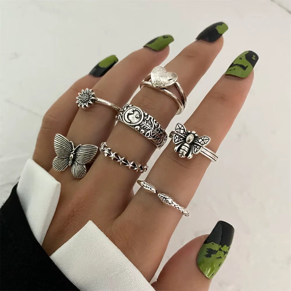 Vintage Punk Alloy Ring Sets for Women & Men – Unique Boho & Gothic Designs