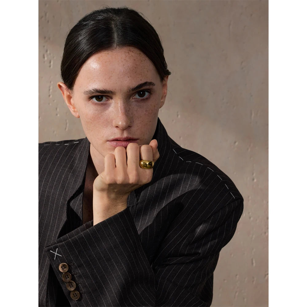 Stainless Steel Dome Statement Ring – Silver & Gold Finish