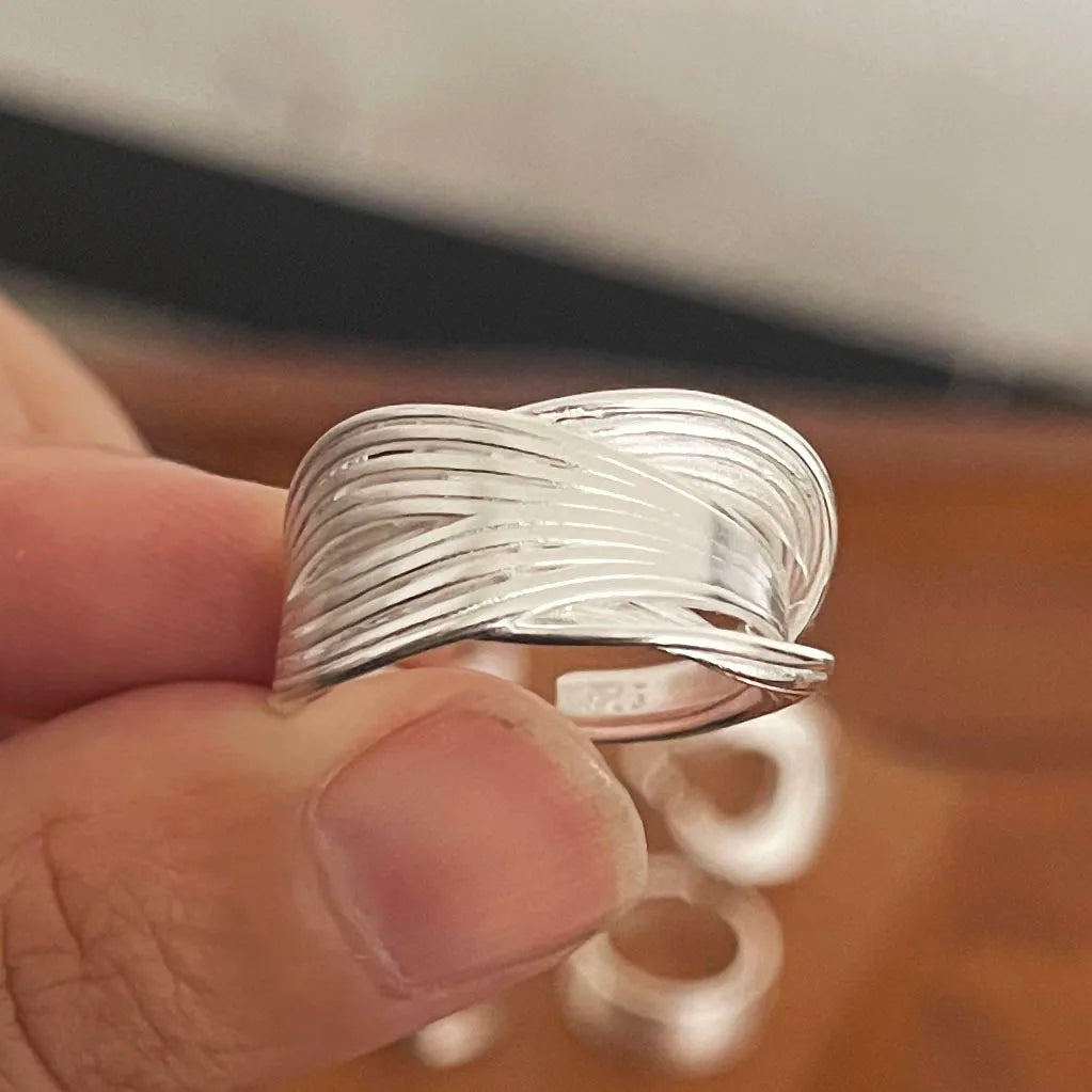 925 Sterling Silver Adjustable Cocktail Ring – Irregular Minimalist Design for Women