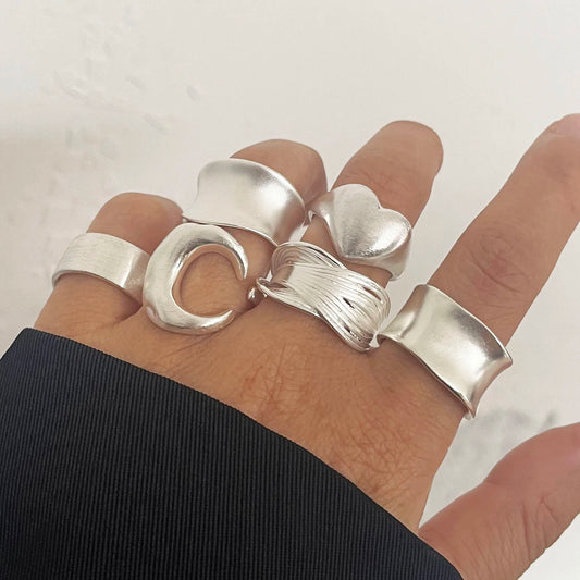 925 Sterling Silver Adjustable Cocktail Ring – Irregular Minimalist Design for Women